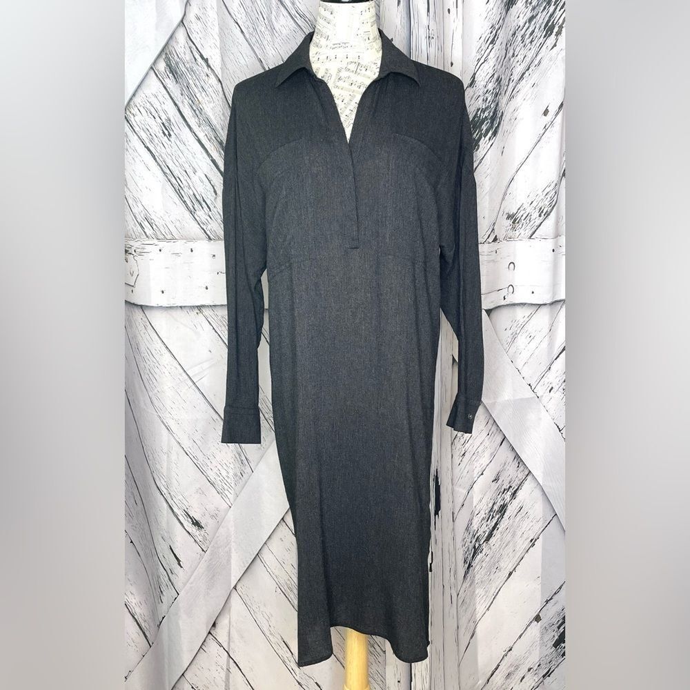 James Perse Shirt Dress Gray Wool Blend Long Sleeve Size M (2)